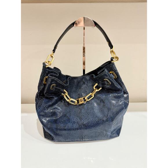 Tory Burch Snake Embossed Patent Leather Shoulder Hobo Handbag with Chain - Picture 1 of 13